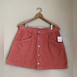 Free People NWT coral Corduroy Mini Skirt button up